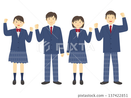 一組男女學生身穿制服並擊掌慶祝的插圖(海軍藍) 一組男女學生身穿制服並擊掌慶祝的插圖(海軍藍) 137422851