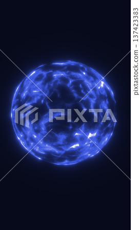Glowing blue plasma sphere on dark background with electric texture, suggesting futuristic energy, quantum science, and cosmic power Glowing blue plasma sphere on dark background with electric texture, suggesting futuristic energy, quantum science, and cosmic power 137423383