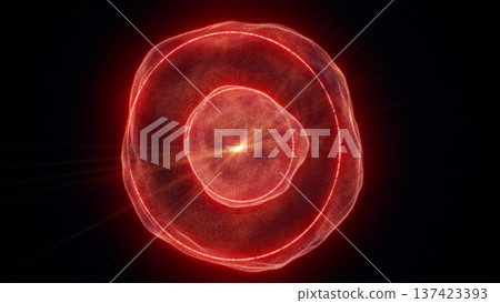 Red glowing plasma orb with layered circular rings and bright core flare, abstract sci-fi energy field on dark background Red glowing plasma orb with layered circular rings and bright core flare, abstract sci-fi energy field on dark background 137423393