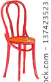 Red Vienna chair colored pencil sketch, retro furniture illustration isolated 137423523