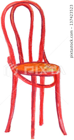 Red Vienna chair colored pencil sketch, retro furniture illustration isolated Red Vienna chair colored pencil sketch, retro furniture illustration isolated 137423523