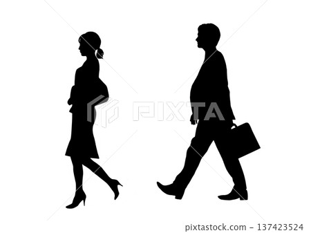 Walking male and female social worker silhouette Walking male and female social worker silhouette 137423524