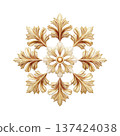 Ornate golden floral design with intricate leaf patterns and central flower, set against transparency background, showcasing elegance and symmetry 137424038