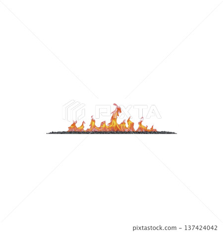 Line of vibrant orange and yellow flames dances against transparency background, creating striking contrast. fire appears dynamic and intense, evoking sense of warmth and energy 137424042