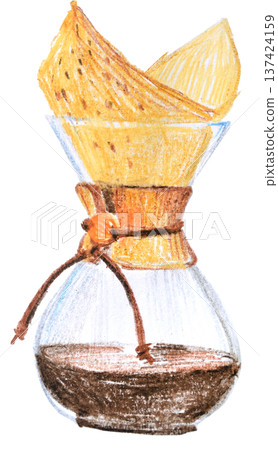 Chemex coffee maker colored pencil illustration, morning coffee, isolated 137424159