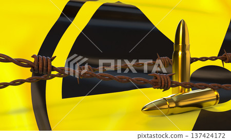 Nuclear Threat Concept With Bullets And Radioactive Warning Sign 3d render. 137424172
