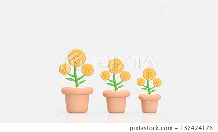 Money Tree Growth Concept With Dollar Coin Plants In Pots 3d render. Money Tree Growth Concept With Dollar Coin Plants In Pots 3d render. 137424176