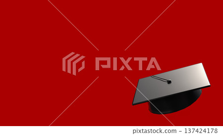 Minimal Black Graduation Cap on Red Background 3d render. 137424178