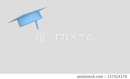 Light Blue Graduation Cap Isolated on Gray Background 3d render. 137424179