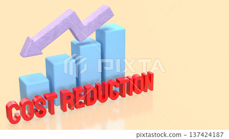 Cost Reduction Concept with Downward Arrow and Bar Chart 3d render. 137424187