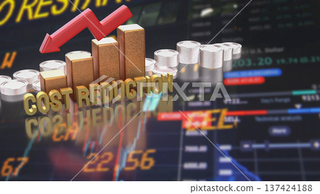 Cost Reduction Strategy with Financial Chart and Arrow 3d render. 137424188