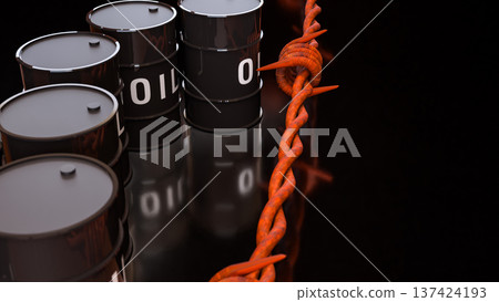 Oil Barrels With Global Energy Market Trading Data Background 3d render. 137424193