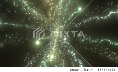 A tunnel of floating glowing orbs and light trails creating a deep starfield effect A tunnel of floating glowing orbs and light trails creating a deep starfield effect 137424355