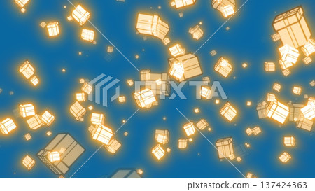 Christmas festive bright New Year background from gift boxes glowing winter beautiful falling flying pattern on blue background 137424363