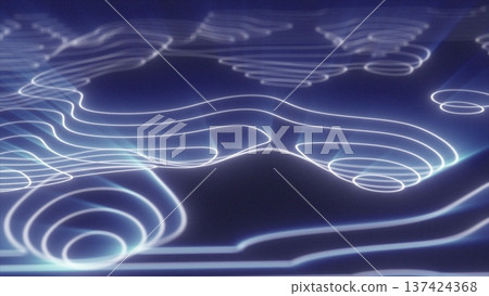 Abstract blue looped futuristic hi-tech landscape with mountains and canyons from glowing energy circles and magic lines background 137424368