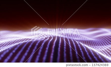 Abstract purple waves from glowing particles and lines futuristic hi-tech background 137424369