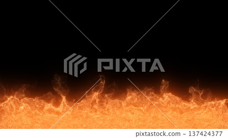 Abstract yellow orange flame fire energy magical from smoke fog glowing bright electric small particles flying dots on a black background 137424377