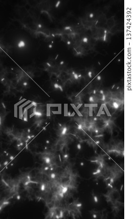 Vivid explosion of glowing particles around a black central void in radial formation 137424392