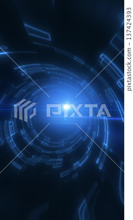 Abstract blue glowing tunnel made of digital lines and particles, representing technology, speed, and data communication Abstract blue glowing tunnel made of digital lines and particles, representing technology, speed, and data communication 137424393