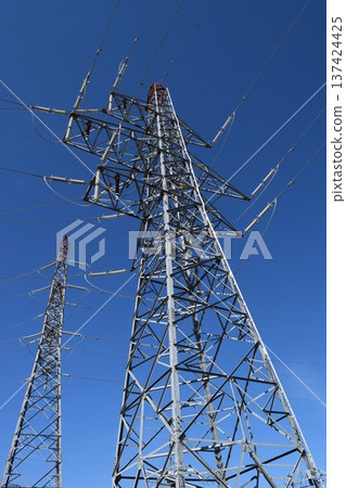 Transmission tower high voltage alternating current Transmission tower high voltage alternating current 137424425