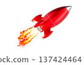 Red retro rocket with fire trail in flight. 3D rendering 137424464