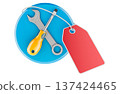 Repair tools icon with red tag. Concept of repair service, maintenance, pricing and technical support, 3d rendering 137424465
