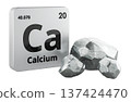 Calcium element tile with Ca symbol and calcium pieces. 3D rendering 137424470