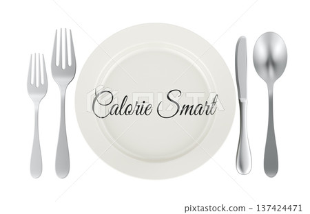 Calorie Smart concept with plate with cutlery. 3D rendering Calorie Smart concept with plate with cutlery. 3D rendering 137424471