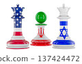 Chess pieces with USA, Iran and Israel flags, war conflict concept. 3D rendering 137424472