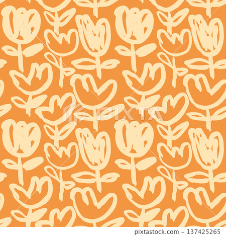 Fall floral seamless vector pattern, Cute orange minimal flower background for autumn designs Fall floral seamless vector pattern, Cute orange minimal flower background for autumn designs 137425265
