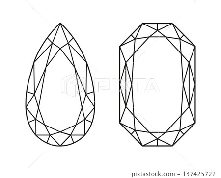Pear, Radiant diamond cut shapes. Diamond flat top view. Pear, Phoenix Radiant brilliant cut icons. Gemstone outline simple patterns for jewellery design, branding, packaging, logotype. Design diagram 137425722