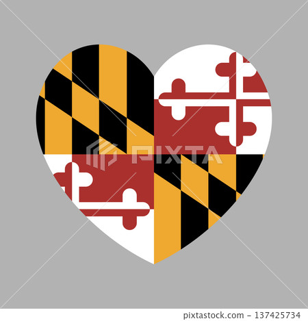 Maryland flag in heart shape icon. Heart shaped flag of state Maryland badge, sticker, banner, button. Maryland flag in heart shape icon. Heart shaped flag of state Maryland badge, sticker, banner, button. 137425734