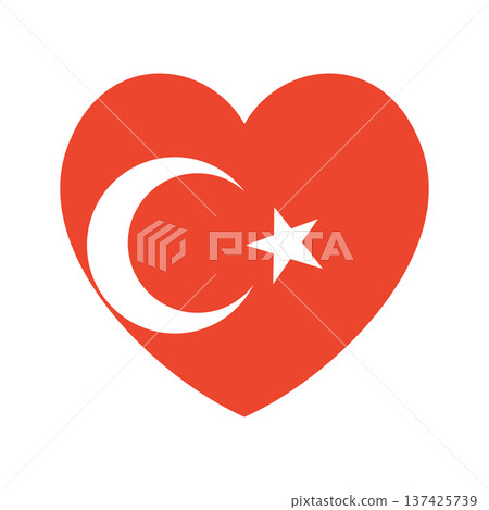 National Flag of Turkey button in heart shape. Flag heart shaped icon. Turkish flag badge, sticker. 137425739