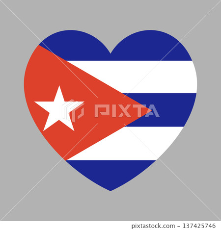 Flag of Cuba in heart shape badge. Heart shaped icon of the national Cuban flag sticker. Heart Cuba flag button, banner. 137425746