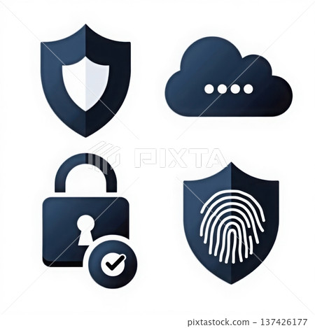 Set of cybersecurity icons including shield, cloud, padlock, and fingerprint, vector illustrations Set of cybersecurity icons including shield, cloud, padlock, and fingerprint, vector illustrations 137426177