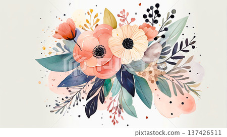 斯堪的納維亞風格水彩花束和植物背景 137426511