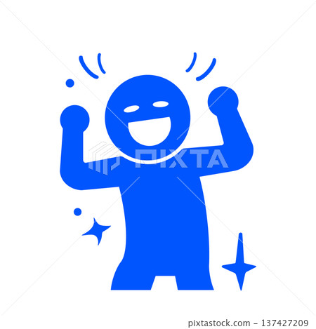 一個藍色的人形圖標,正揮拳慶祝成功 一個藍色的人形圖標,正揮拳慶祝成功 137427209