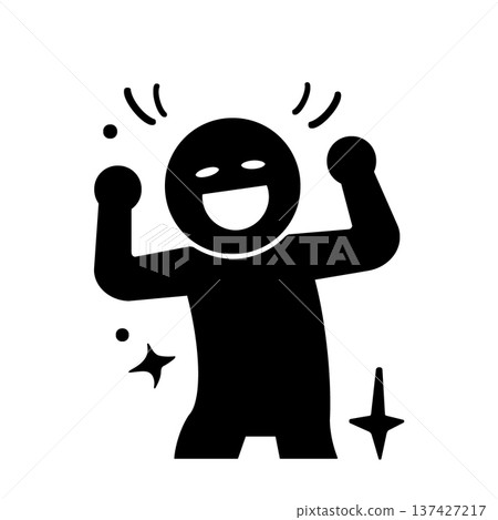 慶祝成功的人物揮拳慶祝圖標（黑色） 137427217