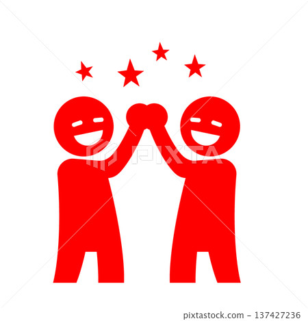 兩個人的圖標(紅色)慶祝成功並擊掌 兩個人的圖標(紅色)慶祝成功並擊掌 137427236