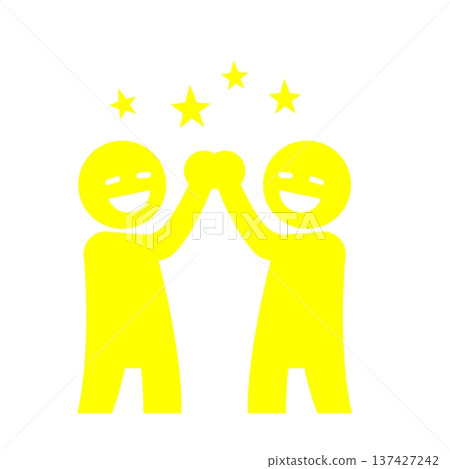 Two people icon (yellow) celebrating success and high-fiving Two people icon (yellow) celebrating success and high-fiving 137427242