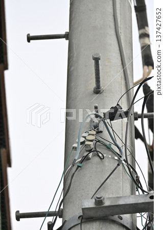 Internet, fiber optic (optical fiber) telephone installation, utility pole and telegraph pole installation Internet, fiber optic (optical fiber) telephone installation, utility pole and telegraph pole installation 137427652