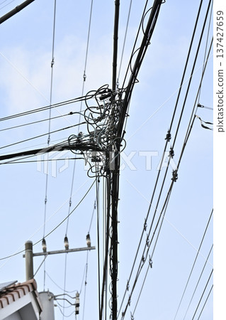 Internet, fiber optic (optical fiber) telephone installation, utility pole and telegraph pole installation Internet, fiber optic (optical fiber) telephone installation, utility pole and telegraph pole installation 137427659