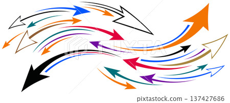 Swirling Arrows in Multiple Colors Showing Flow and Direction Swirling Arrows in Multiple Colors Showing Flow and Direction 137427686