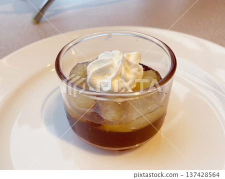 Afternoon tea dessert with black tea jelly and apples Afternoon tea dessert with black tea jelly and apples 137428564