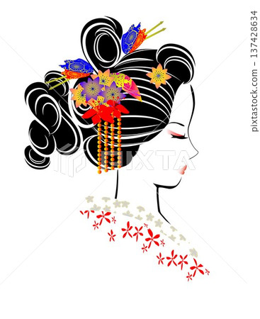 女人的臉,日式髮型,和服 女人的臉,日式髮型,和服 137428634