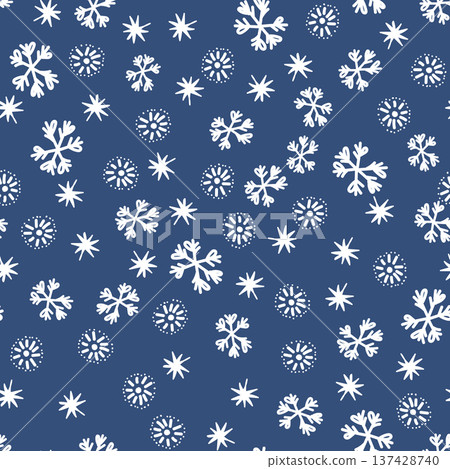 Winter seamless pattern with white snowflakes on color background. Vector illustration for fabric, textile wallpaper, posters, gift wrapping paper. Christmas vector illustration. Falling snow 137428740