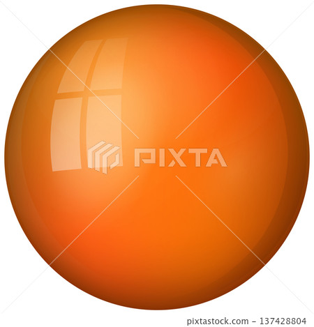 Glass orange ball or precious pearl. Glossy realistic ball, 3D abstract vector illustration highlighted on a white background. Big metal bubble with shadow 137428804