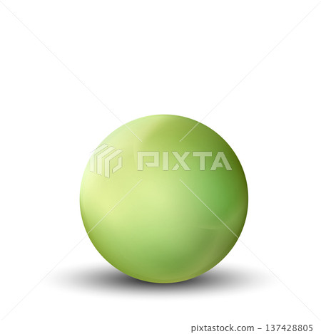 Glass green ball or precious pearl. Glossy realistic ball, 3D abstract vector illustration highlighted on a white background. Big metal bubble with shadow 137428805