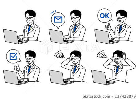 Male doctor working on a laptop set Male doctor working on a laptop set 137428879
