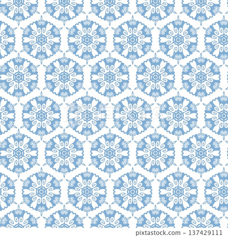 Winter seamless pattern with snowflakes, holiday background. Vector illustration for fabric, textile wallpaper, posters, gift wrapping paper. Christmas vector illustration. Falling snow Winter seamless pattern with snowflakes, holiday background. Vector illustration for fabric, textile wallpaper, posters, gift wrapping paper. Christmas vector illustration. Falling snow 137429111